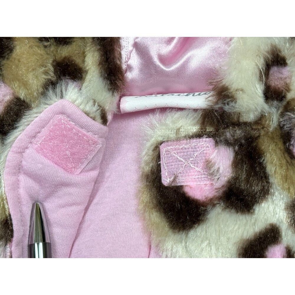 Baby Girls Leopard Print Faux Fur Hooded Bunting Suit 6/9M Satin Bow Lined - Picture 5 of 14